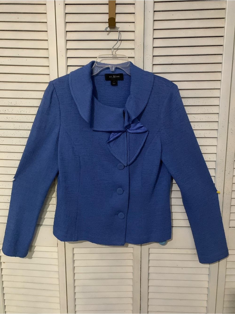 St John Santana Knit Blue Textured Knit Button Front Blazer 12